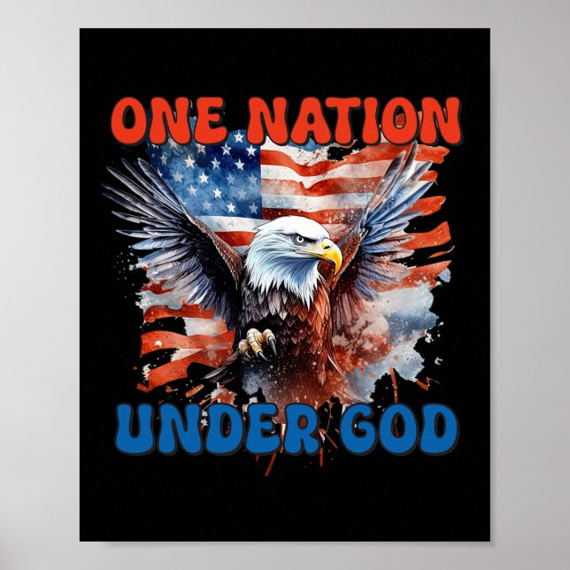 Poster Une nation sous Dieu Drapeau 4 juillet Patriotique (Devant)