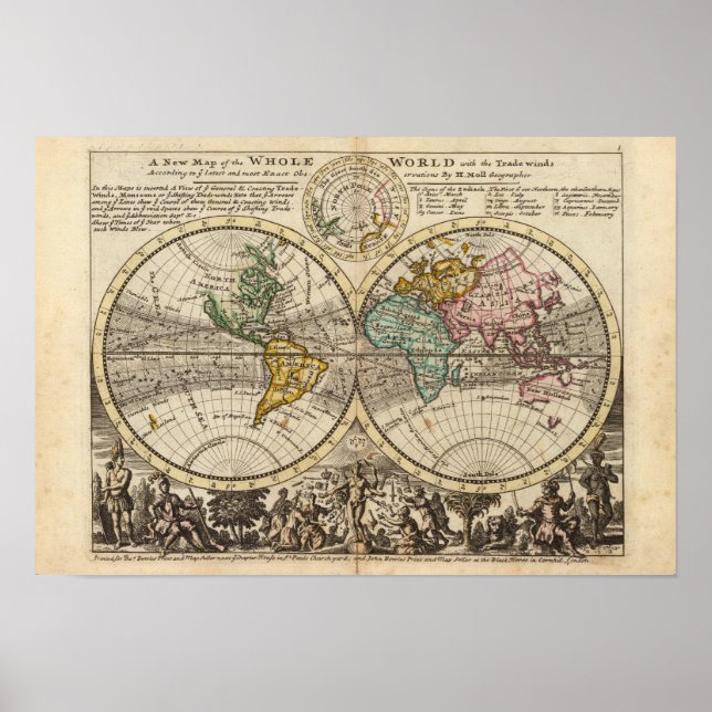 Poster Une nouvelle carte du monde entier avec les alizés (Devant)