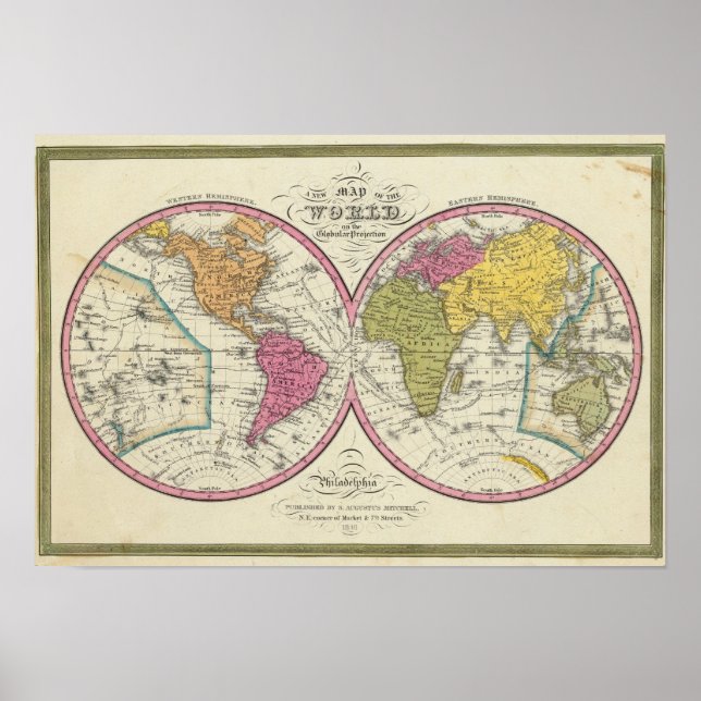 Poster Une nouvelle carte du monde sur la projection mond (Devant)