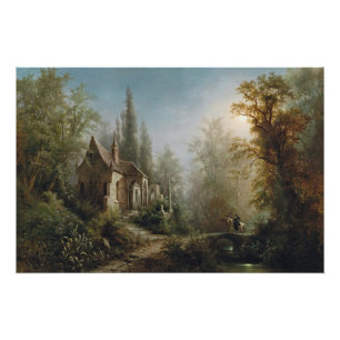 Poster Une nuit illuminée par la Lune au-dessus d'une cha