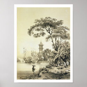 Poster Une pagoda sur le canal de Macao-Canton, plaquent