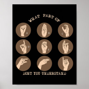 Poster Une partie de Ne pas comprendre Asl Sign Language 