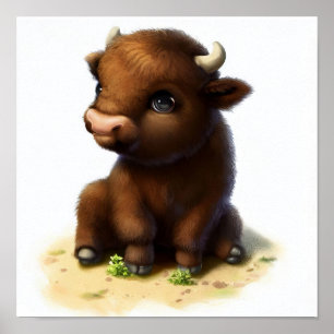 Poster Une peinture à l'aquarelle 3D d'un bison d'Amériqu