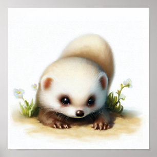 Poster Une peinture à l'aquarelle 3D d'une hermine eurasi