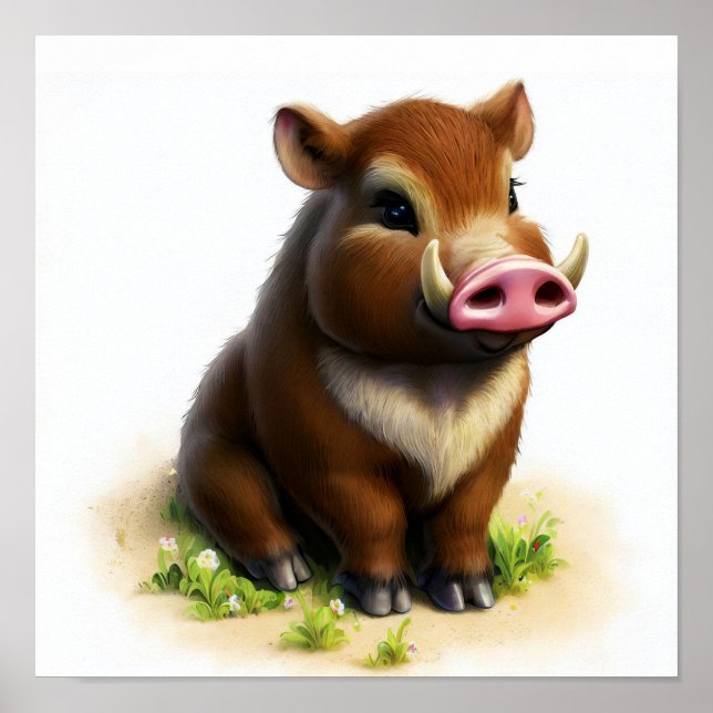 Poster Une peinture numérique d'un jeune adorable phacoch (Devant)