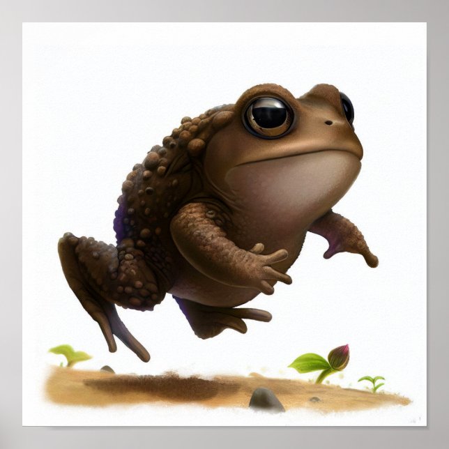 Poster Une peinture numérique d'un jeune crapaud mignon (Devant)