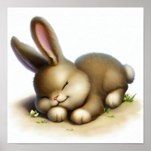 Poster Une peinture numérique d'un jeune lapin mignon