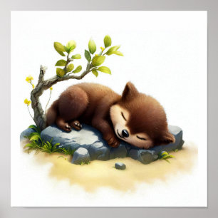 Poster Une peinture numérique d'un jeune loup mignon