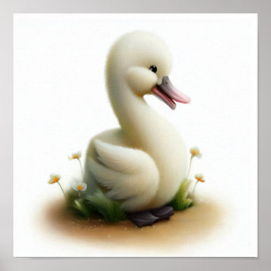 Poster Une peinture numérique d'un jeune mignon cygne