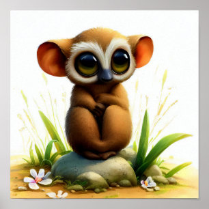 Poster Une peinture numérique d'un jeune mignon Tarsier