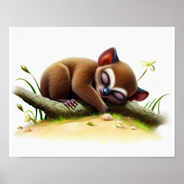 Poster Une peinture numérique d'un jeune mignon Tarsier (Devant)