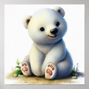 Poster Une peinture numérique d'un jeune ours polaire mig
