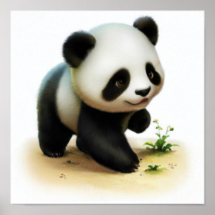 Poster Une peinture numérique d'un jeune panda mignon
