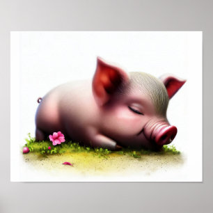 Poster Une peinture numérique d'un jeune porc