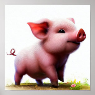 Poster Une peinture numérique d'un jeune porc