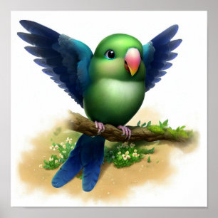 Poster Une peinture numérique d'un joli perroquet à ailes