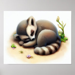 Poster Une peinture numérique d'un lémurien mignon