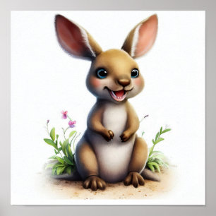 Poster Une peinture numérique d'un mignon Kangaroo