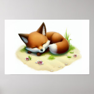 Poster Une peinture numérique d'un renard mignon de l'île