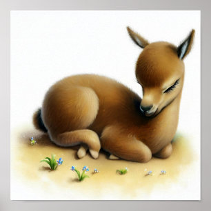 Poster Une peinture numérique d'une jeune mignonne Vicuna