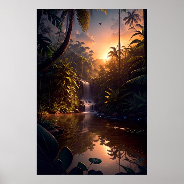 Poster Une petite cascade dans l'enceinte de la jungle (Devant)