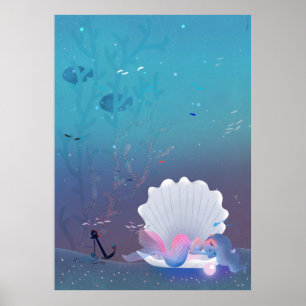 Poster Une petite sirène qui dort à l'intérieur d'un coqu
