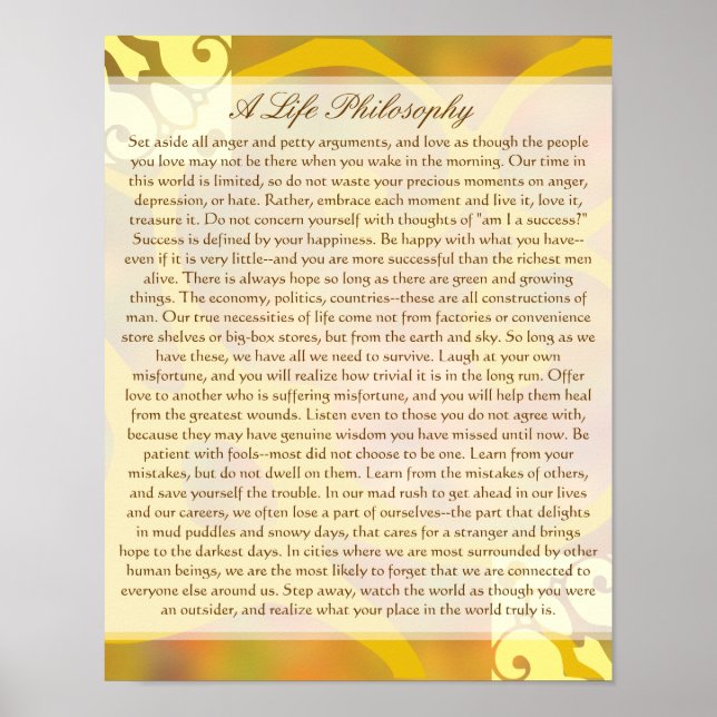Poster Une philosophie de vie simple (Devant)
