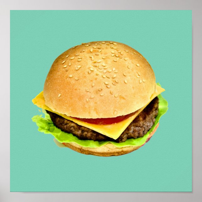 Poster Une photo de gros cheeseburger juteux (Devant)