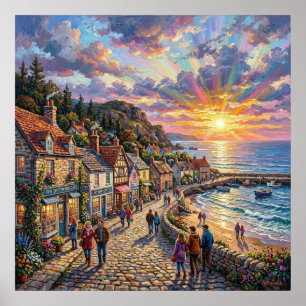 Poster Une promenade de village balnéaire magnifique au c