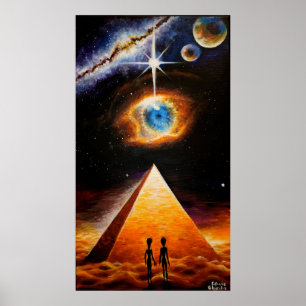 Poster Une pyramide sous l'oeil cosmique de dieu