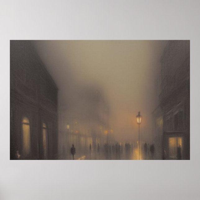Poster Une rue à Paris brouillard pluie hivernale lampada (Devant)