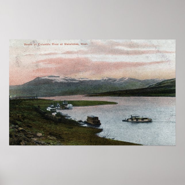 Poster Une scène de bateau de rivière Columbia (Devant)