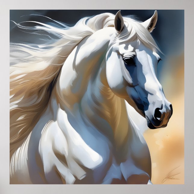 Poster Une scène de la nature Un cheval blanc (Devant)