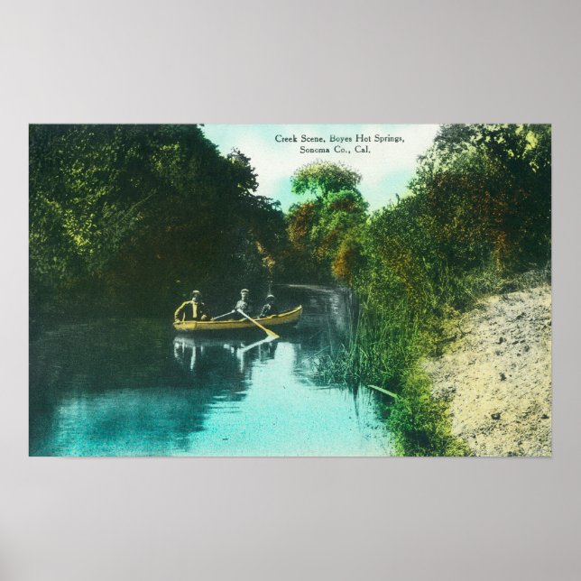 Poster Une scène de ruisseau avec famille en canot (Devant)