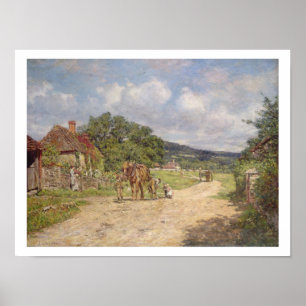 Poster Une scène de village (huile sur la toile)