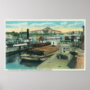 Poster Une scène d'expédition de port sur le fleuve