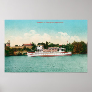 Poster Une scène du fleuve Sacramento avec un bateau de