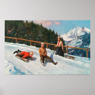 Poster Une scène Sledding de toboggan
