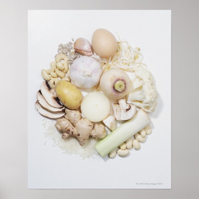Poster Une sélection de fruits et légumes blancs. (Devant)