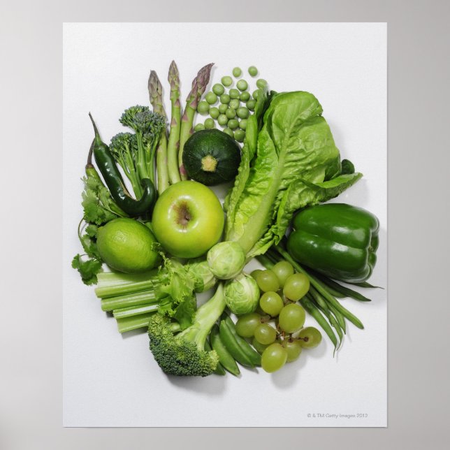 Poster Une sélection de fruits et légumes verts. (Devant)
