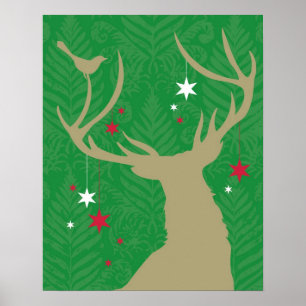 Poster Une silhouette d'un cerf aux étoiles suspendues à 