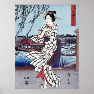 Poster Une soirée d'été fraîche au pont, Utagawa Hiroshig