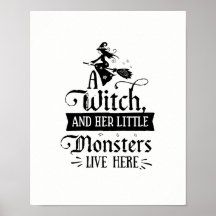 Une sorcière et ses petits monstres vivent ici