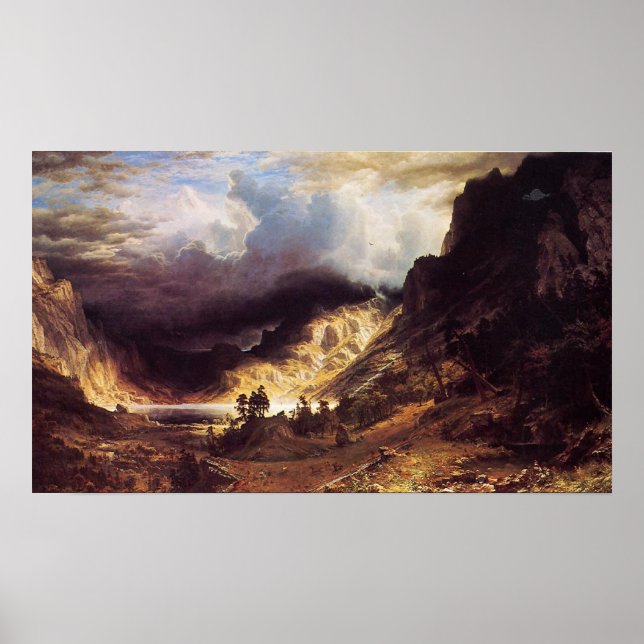 Poster Une tempête dans les Roches, Bierstadt Albert (Devant)