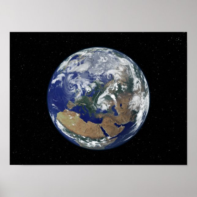 Poster Une Terre entièrement éclairée centrée sur l'Europ (Devant)
