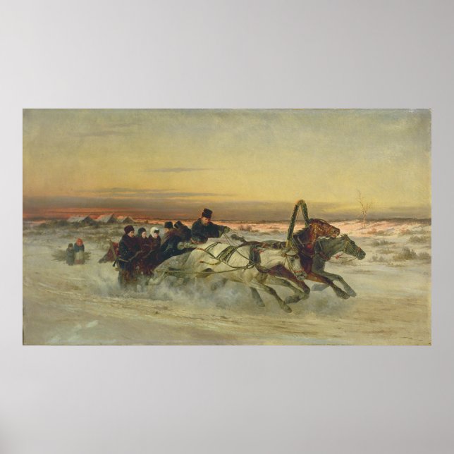 Poster Une troïka d'hiver galopante à l'aube (Devant)