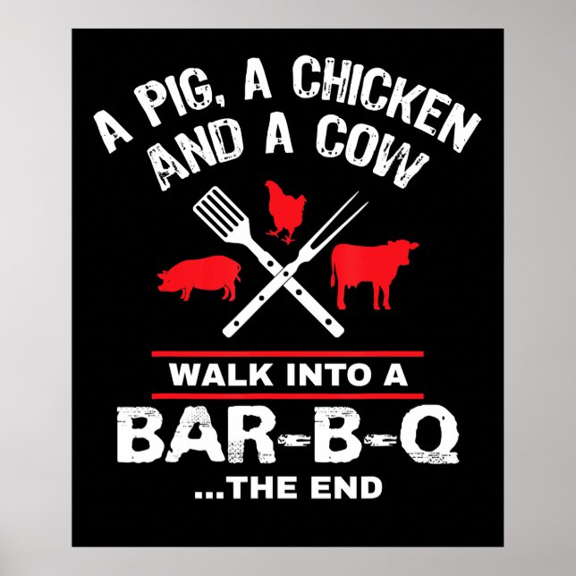 Poster Une Vache De Poulet De Cochon Se Promène Dans Un B (Devant)