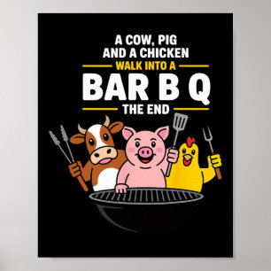 Poster Une vache, un cochon et un poulet entrent dans un