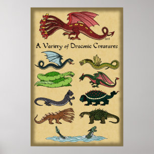 Poster Une variété de créatures draconiennes