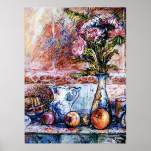 Poster Une vie morte avec oranges et fleurs d'aster